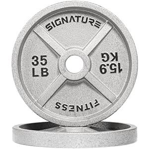 Cast Iron 1-Inch Standard Weight Plate for Strength Training & Weightlifting, Pair of 35 pounds