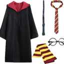 Wizard Costume Cosplay Set, Wizard Cloak Robe for Adults Teens, Wizarding Halloween Costume Accessories for Party (X-Large, Red)