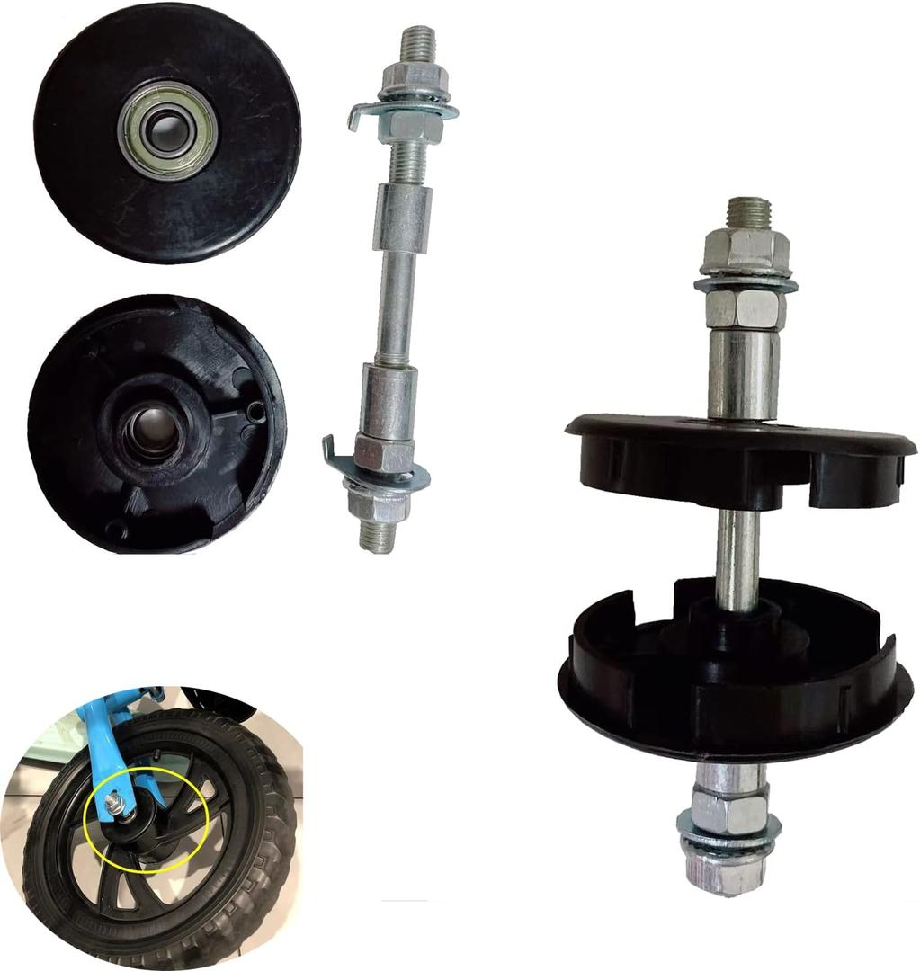 2 Set Balance Bike Wheel Hub Axle Repair Front Rear Sealed Bearing Nuts 55mm Bracket Caps Protective Cover with Solid Shaft Lever Skewer for No Pedal Kids Training Bicycle Push Bikes