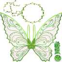 U-Goforst Fairy Wings Adult Women, Fairy Costume for Woman Butterfly Wings for Girls Adult Halloween Costume Cosplay Dress Up (Green)