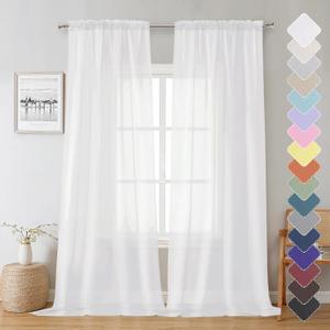 Lecloud Sheer White Curtains 96 Inches Long 2 Panels, Farmhouse Soft Voile Curtain for Windows, Airy Solid Color Tulle Curtains for Living Room Bedroom Rod Pocket, Each Panel 42 X 96 Inch