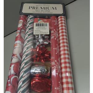 LaRibbons Christmas Wrapping Paper Set, Classic Santa & Snowflake & Plaid Design with Gift Bow & Ribbons & Tags, Perfect for Holiday, Season Party, 30 Inch X 10 Feet (4Rolls, 100 sq.ft.ttl.)