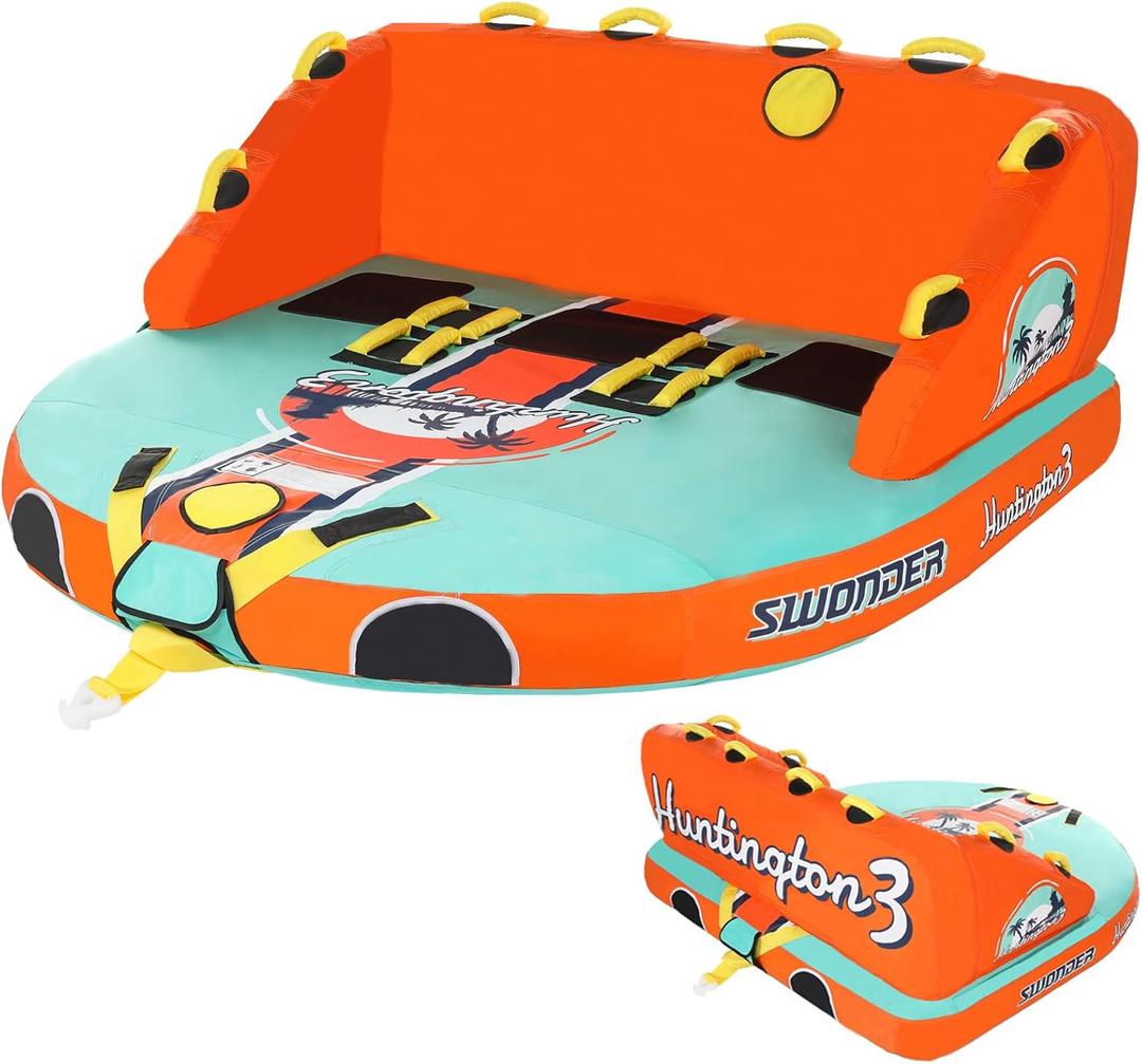 Swonder 3 Person Towable Tubes for Boating, Water Tubes for Boats to Pull, Heavy-Duty Front & Back Tow Points Inflatable Boat Tube with Stronger 840D Nylon Cover, Large