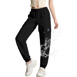 SANGTREE Hiking Pants Water Resistant Quick Dry Lightweight Golf Cargo Safari Joggers Pockets for Girls & Women (Black)