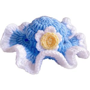QWINEE Flower Design Knit Cute Dog Hat Soft Cat Hat Rabbit Hat Halloween Christmas Party Costume Head Wear Accessories for Puppy Cat Kitten Small Dogs Small Animals Violet Purple S