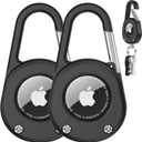 SCALLOP for AirTag (1st & 2nd Gen) Keychain with Carabiner,Thick Hard PC Air Tag Holder,IPX8 Waterproof, Secure Lock (Black 2 Pack)