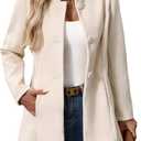 GORGLITTER Women's Button Up Long Sleeve Blazers Jackets Casual Fall Winter Mock Neck Fuzzy Business Work Office Coats (Medium, Khaki)