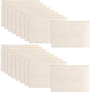 meekoo 16 Pack Blank Canvas Pouch Zipper Cosmetic Bag Bulk Plain Makeup Pouch Purse Sublimation DIY Craft Multipurpose Travel Toiletry Bag for Makeup Cosmetic Stationary Storage(M,Beige)