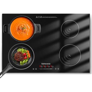 Saitravexia 30 Inch Built-in Induction Cooktop, 4 Burners, 6600W Total Power, 9 Heating Levels, Slider Touch Control, Pan Detection, Child Lock, Timer, Hard-Wire