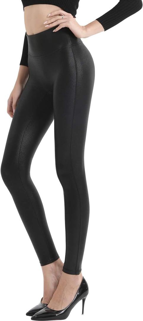 Retro Gong Womens Faux Leather Leggings Stretch High Waisted Pleather Pants (Medium, Black)