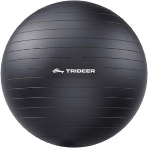 Trideer Extra Thick Yoga Ball Exercise Ball, 5 Sizes Gym Ball, Heavy Duty Ball Chair for Balance, Stability, Pregnancy, Quick Pump Included (Black)