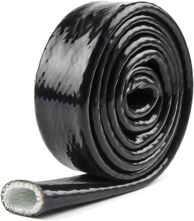 YSIL 1" ID 3.3FT Heat Shielded Fire Thermo Armor Fire Sleeve Silicone Coated Fiberglass Heat Protection for Automotive Hose Cable Lines & Electrical Wiring Black