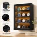 Watch Cases for Men 12-Slot Watch Display Case with LED Wooden Wall Mount Watch Display 4 Layers Watch Storage Box with Acrylic Magnetic Door & Velvet Lining Gift for Men