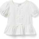 Janie and Jack Girls Bow Peplum Top (3, White)