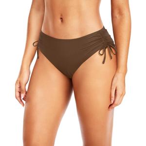 Daci Women Mid Waist Bikini Bottoms - Full Coverage Swim Bathing Suit Bottom Side Tied Swimsuit Bottoms (Brown, L)