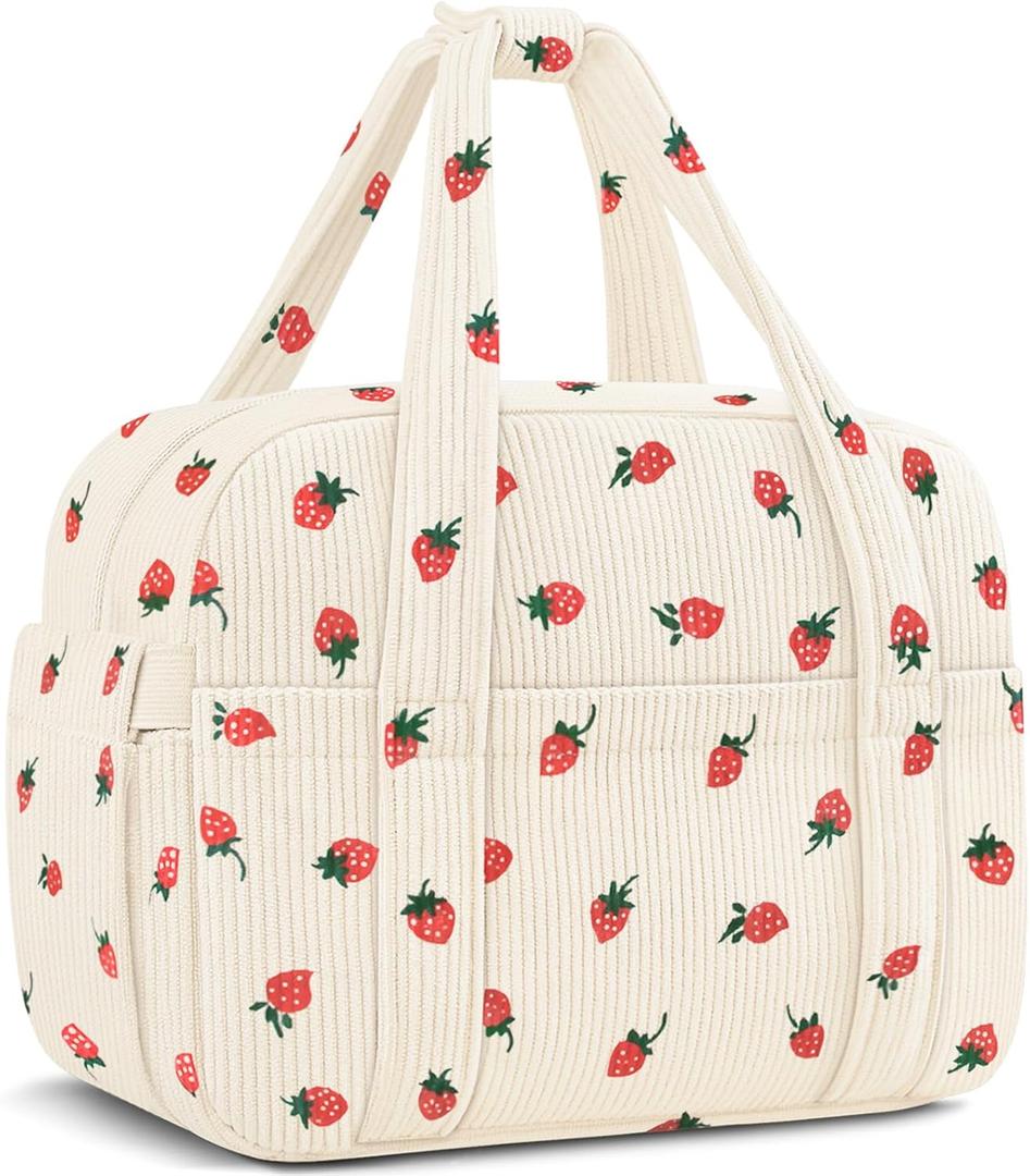 Corduroy Lunch Box Lunch Bag for Women Men, Cute Strawberry Small Insulated Reusable Work Leakproof Simple Lunch Boxes Tote Bag Adults Cooler Bag