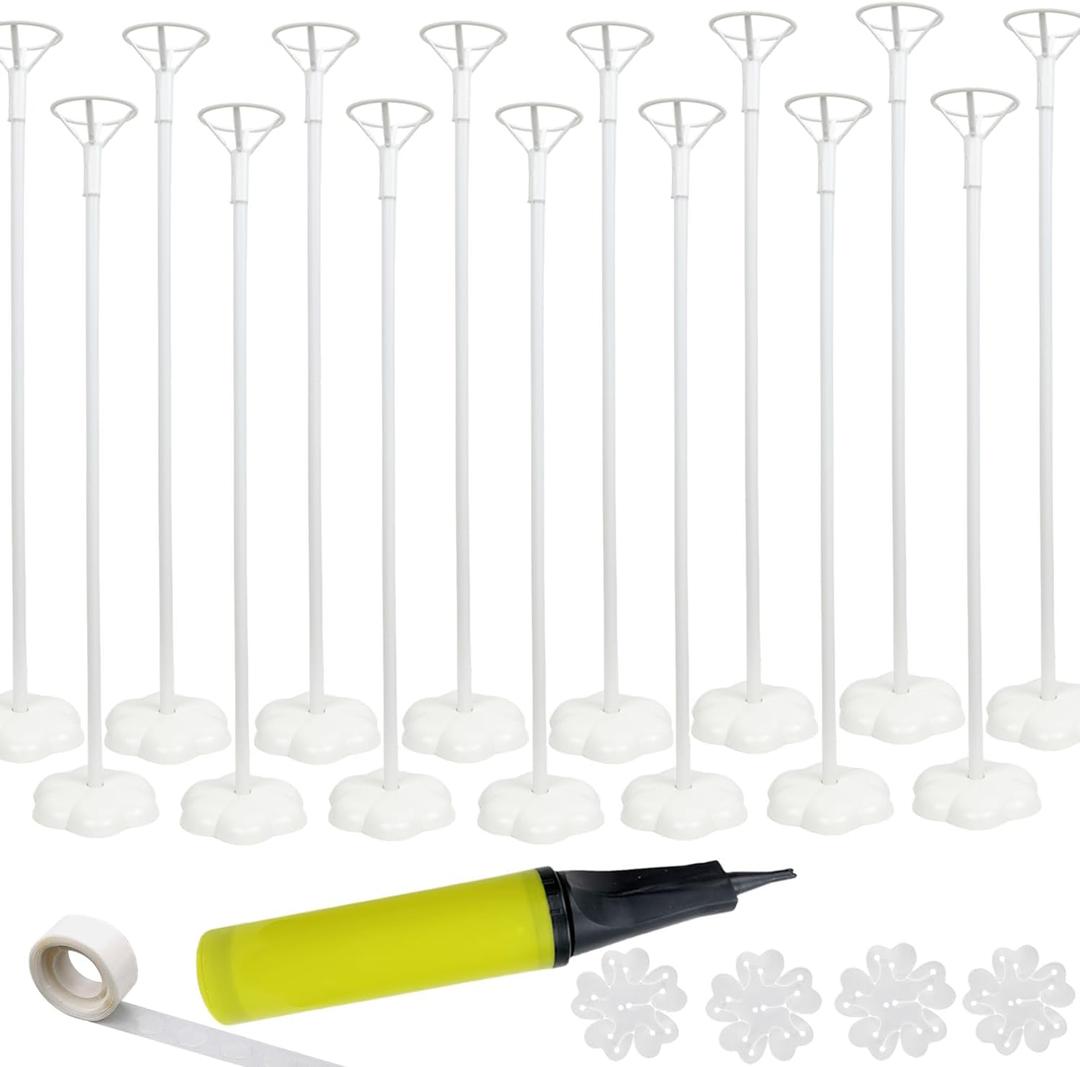 Balloon Stand Kit, 15 pack Balloon Stick Holder with Base for Table Top Centerpiece Party Decoration, Reusable Balloon Column Stand Suit for Happy Birthday/Graduation/Wedding Parties