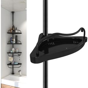 Corner Shower Caddy, 39-125 Inch Adjustable Height With ABS Shelves, Drill Free Organizer, 4 Layer Rustproof Metal Tension Pole, Large Storage, Black