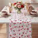 4 Pcs Cherry Table Runners 29 x 70 Inch Glitter Cherry Tulle Lace Table Runner for Birthday Party Baby Shower Wedding Summer Home Kitchen Decor