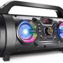 Bluetooth Speaker, 30W Portable Bluetooth Boombox with Subwoofer, FM Radio, RGB Colorful Lights, EQ, Stereo Sound, Booming Bass, 10H Playtime Wireless Party Speaker for Home, Outdoor, Travel, Camping  Black Gold