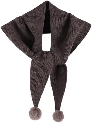 GERINLY Solid Color Triangle Scarf with Pom Poms, Knit Bandana Head Scarfs, Small Blanket Shawl for Travel