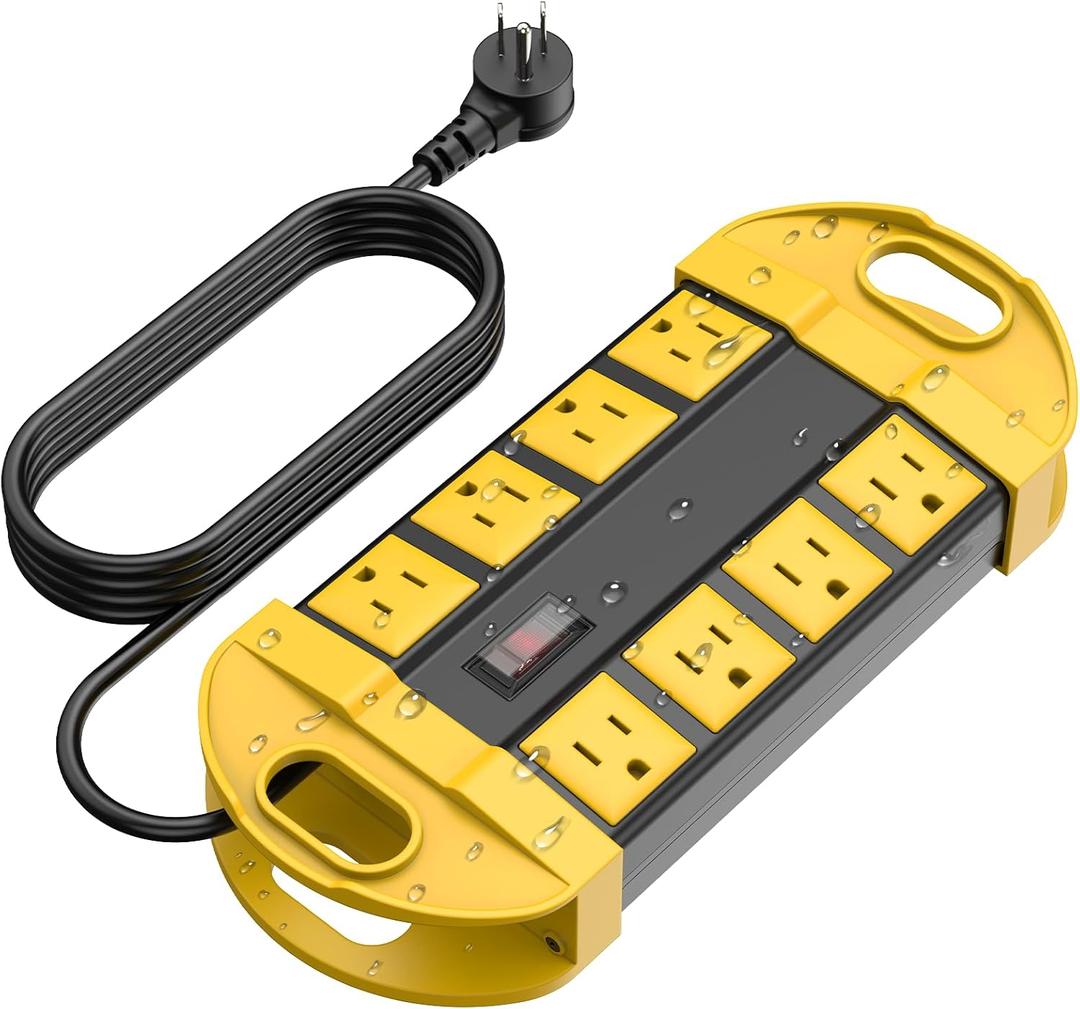 CCCEI Outdoor Power Strip Weatherproof with 8 Plug, Waterproof Extension Cord with Multiple Outlets, Christmas Exterior Garden Yard Surge Protector 6FT. (Yellow)