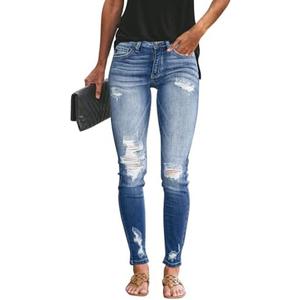 KUNMI Women's Ripped Skinny Jeans Distressed Stretchy Denim Pants, Size 10