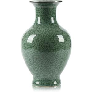 Chinese Ceramic Art Handmade Antique ice Crack Glaze vases Big China Porcelain Flower Bottle Vase for Home Decoration(Green)