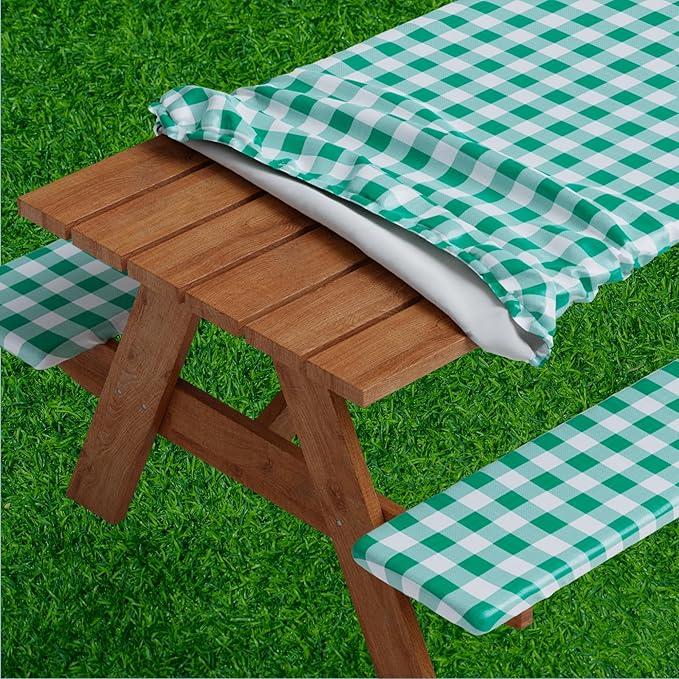 Sorfey Picnic Table Cover with Bench Covers -Fitted with Elastic, Vinyl with Flannel Back, Fits for Table 30"x 60" Rectangle,Water Proof, Solid Black Design
