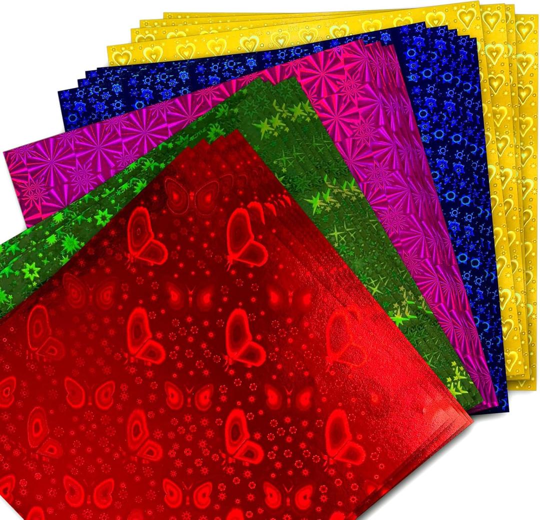 Konsait 50 sheets Laser Origami Paper 10x10, Single Sided Metallic Scrapbook Papers Pad Metallic Cardstock Paper Craft Papers Sheets for Card Making Supplies