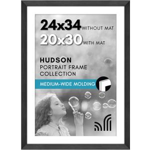 Americanflat 24x34 Poster Frame with Polished Plexiglass - Use as 20x30 Frame with Mat or Display 24x34 Photo Without Mat - Hudson Collection - Wide Picture Frames for Wall Display - Black