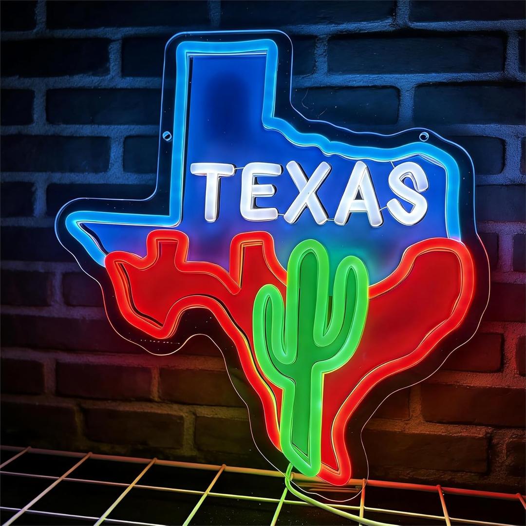 Texas Map Neon Signs for Wall Decor, Cactus LED Lights Signs Suitable for Bedroom Man Cave Bar Pub, Dimmable Art Wall Decorative Light Bar Sign