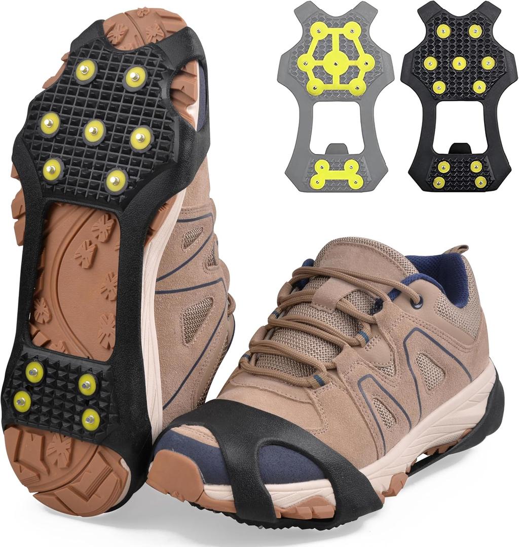Ice Cleats Snow Traction Cleats Crampons for Shoes and Boots Anti Slip 11 Studs Grippers for Walking on Snow and Ice Footwear Rubber Walking Cleats Men Women (Large (8.5-10 men/10-11.5 women))
