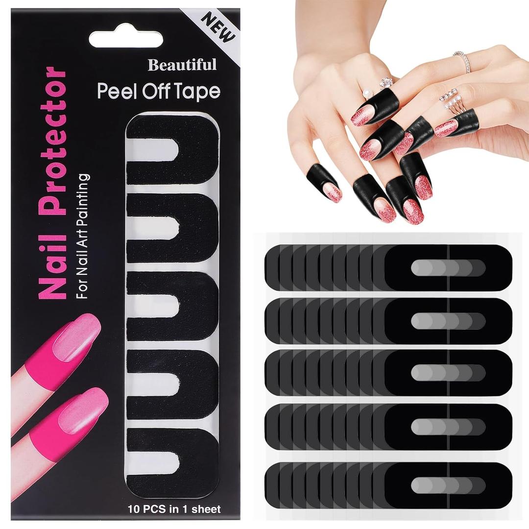 NOLITOY 100 Sheet Nail Polish Protector for Fingers, U-shaped Gel Nail Sticker, Peel Off Barrier, Finger Protection Skin Cuticle Protector Tape for Painting