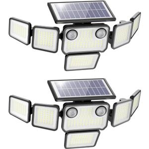 6000LM Solar Lights Outdoor, 310 LEDs Dual Motion Sensor Solar Flood Lights 6 Heads Security Wall Lights, IP65 Waterproof & Remote Control for Graden, Outside, Backyard, 2 Pack