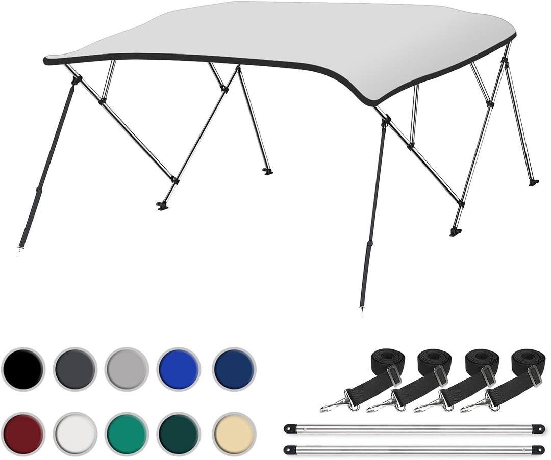 Naviskin White 3 Bow 6'L x 46" H x 54"-60" W Bimini Top Cover Includes Mounting Hardwares, Storage Boot with 1 Inch Aluminum Frame