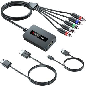 Male Component to HDMI Converter Cable with HDMI and Component Cables for DVD/STB with Female Component Output to Display on HDTVs, 1080P YPbPr to HDMI Converter, Component in HDMI Out Adapter