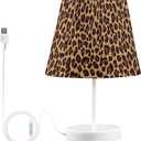 Animal Leopard Print 3 Colors Dimmable LED Table Lamp with USB Port,10.8" Linen Shade Bedside Nightstand Decor Night Light for Home Living Room Desk Cafe