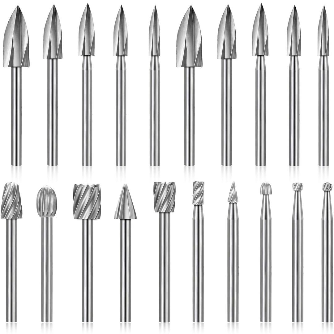 Honoson 20-Piece Wood Carving Tools Set - Includes HSS Engraving Drill Accessories & HSS Carbide Wood Milling Burrs - Universal Fitment for Rotary Tools, DIY Crafts