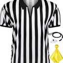 3 Pcs Referee Shirt, Referee Costume Men Women Zipper Collar Black and White Striped Ref Shirt for Football Soccer Sports, M