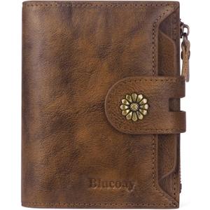 Wallet Women,RFID Blocking Leather Womens Wallet Bifold Compact Card Holder Small Wallet for Women with Removable ID Window Darkbrown