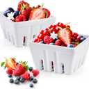 ZEAYEA Set of 2 Melamine Berry Basket, Berry Bowl With Holes, Square Kitchen Fruit Basket for Christmas, 5" Colander for Strawberry, Grape, Cherry, Berries, Veggies