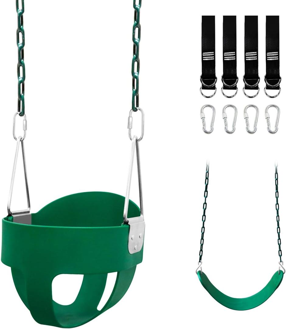 Toddler Swing Set for Outside - High Back Full Bucket Seat with 4 Hanging Straps and Hooks for Kids, Infants, Baby - Outdoor Tree Swing (Blackish Green)
