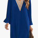 Wkior Long Sleeve Dress for Women V Neck Casual Cute Loose Flowy Swing Shift Dresses Size M