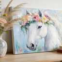Pormipone White Horse Wall Art 24x36 Inch Framed Canvas Oil Painting