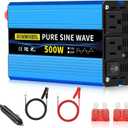 SUNWHEEL 500W 24V Pure Sine Wave Inverter, DC 24V to AC 110V/120V Car Power Inverter, Peak Power 1000W Car Plug Adapter Outlet Converter with Dual AC Sockets and LCD Display