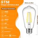 Ascher Vintage LED Edison Bulbs, 6W, Equivalent 60W, Non-Dimmable, High Brightness Cool White 4000K, ST58 Antique LED Filament Bulbs with 80+ CRI, E26 Medium Base, Clear Glass, Pack of 6  Cool White 4000k, 6 Count (Pack of 1)