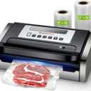 Bonsenkitchen Vacuum Sealer Machine, Globefish Technology for Perfect Vacuum Sealing, Powerful Low-Noise Food Vacuum Sealer with Easy Handle Design, Built-in Cutter and Bag Storage, 2 Bag Rolls (Silver Black)