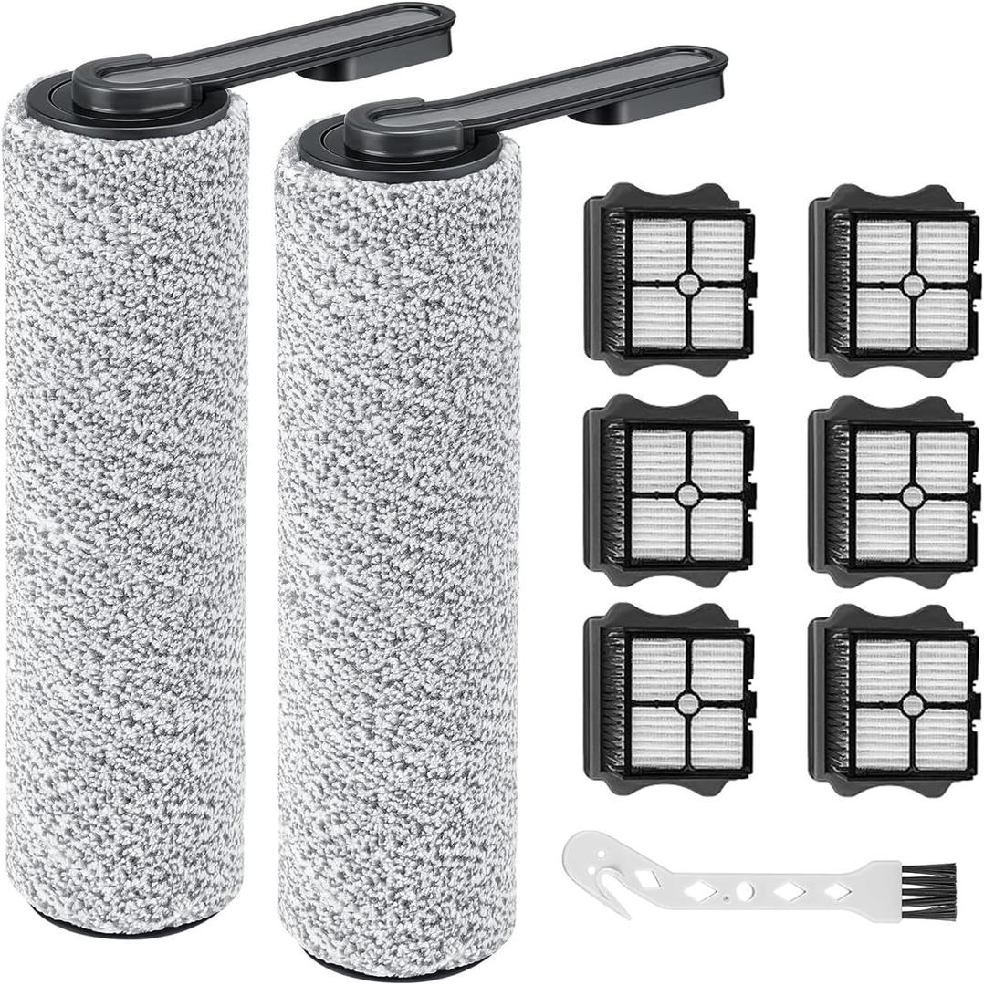 Floor ONE S5 Brush Roller and HEPA Filter Replacement, Compatible with Tineco S5 / S5 Pro /S5 Pro 2 / iFLOOR 5 Breeze Complete Cordless Wet Dry Vacuum Cleaner - 2 Soft Rollers + 6 Vacuum Filters