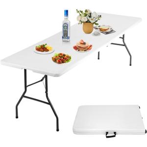 8 Ft Folding Table Camping Table Picnic Table 8 Foot Portable Folding Table with Heavy Duty Frame for Picnic Party Camping,White